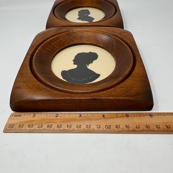 Vintage Aaron Bros. Co. Wood Silhouette Portraits Set of 2 Framed - Picture 7 of 9